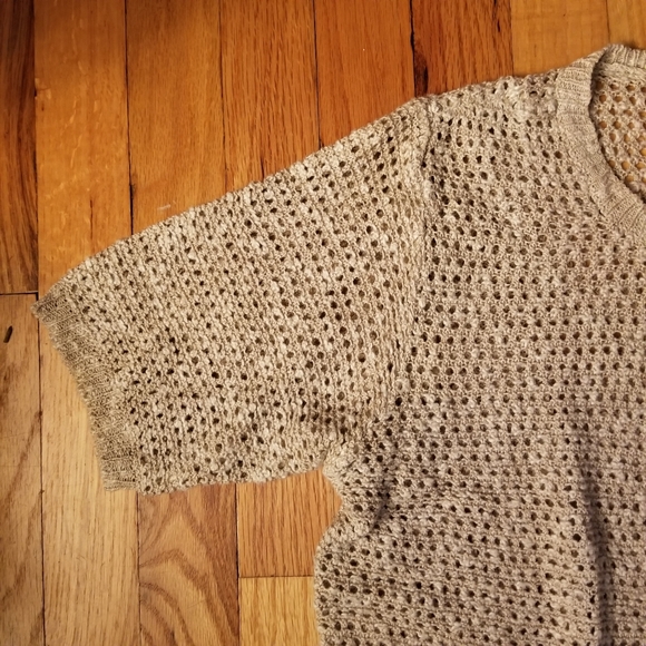 Vintage Gap Short Sleeve Linen Button Up Holey Cardigan Beige Womens Size Medium - Picture 3 of 9